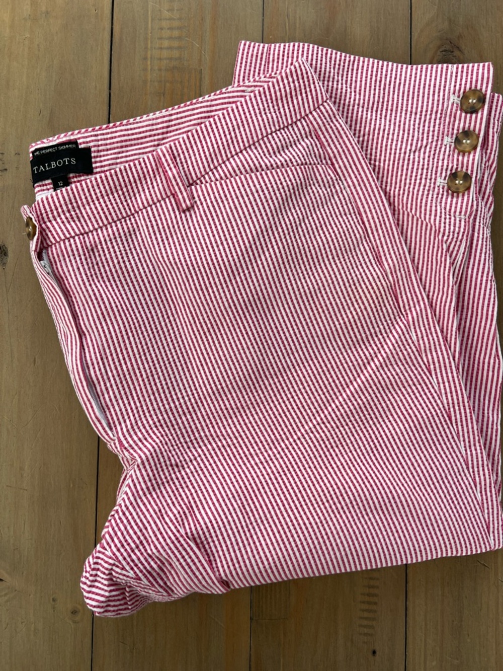 Talbots Pink and White Striped Seersucker Capri Pants Size 12